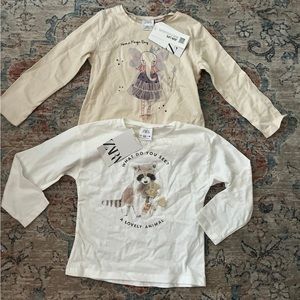 Zara Cream and White Long Sleeve Tees with Playful Graphics